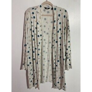 Lands End Cardigan 3X Cream Floral Liquid Knit Travel Office Open Duster‎ Topper